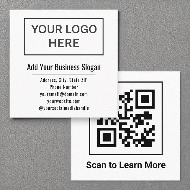 Minimal Black White Square QR Code Social Media Business Card (Creator Uploaded)