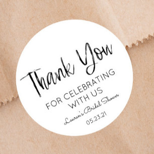Minimal Black & White Thank You Bridal Shower Classic Round Sticker