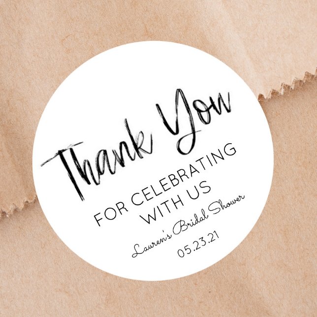 Minimal Black & White Thank You Bridal Shower Classic Round Sticker (Creator Uploaded)