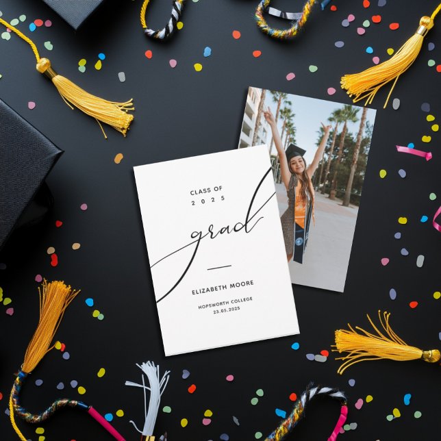 Minimal Black White Typography Custom Photo Grad  Announcement (Creator Uploaded)