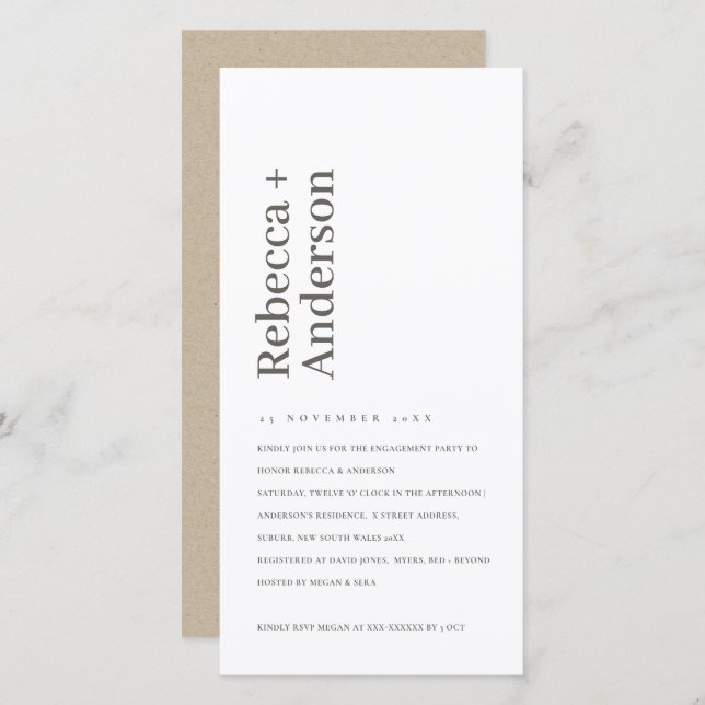 MINIMAL BLACK & WHITE TYPOGRAPHY ENGAGEMENT INVITE (Front/Back)