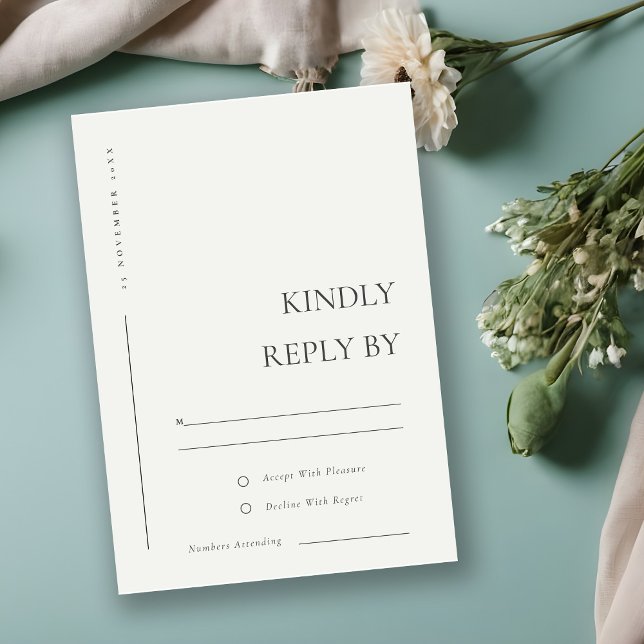 MINIMAL BLACK WHITE TYPOGRAPHY WEDDING RSVP CARD (Creator Uploaded)
