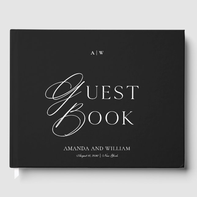 Minimal Black & White Wedding Guest Book (Front)