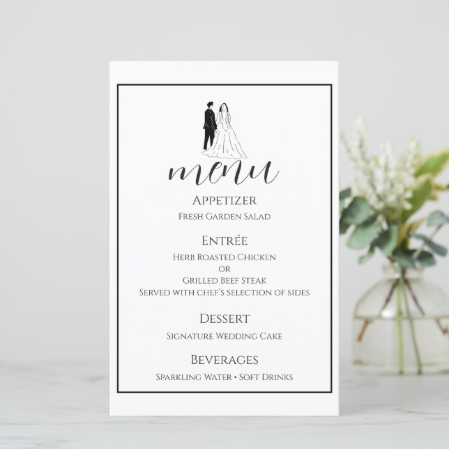 Minimal Black White Wedding Menu Card (Standing Front)