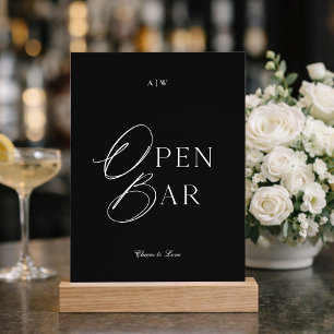 Minimal Black & White Wedding Open Bar Sign Invitation