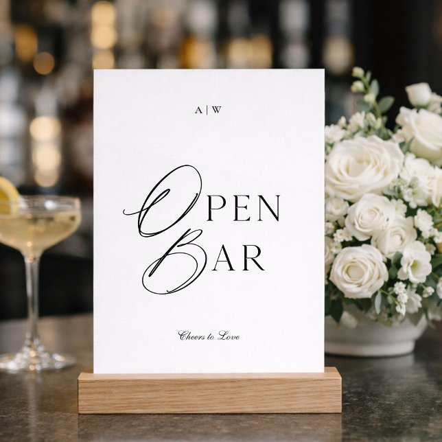 Minimal Black & White Wedding Open Bar Sign Invitation (Creator Uploaded)