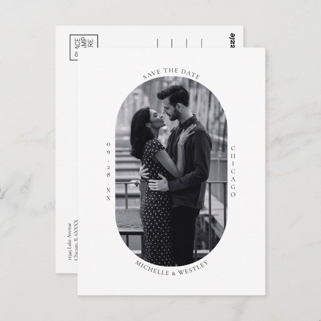 Minimal Black & White Wedding Photo Save the Date Postcard (Front/Back)