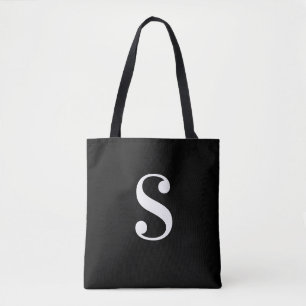 Minimal Black with Large White Monogram Tote Bag