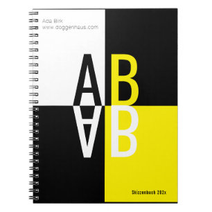 Minimal Black Yellow White Initials  Notebook