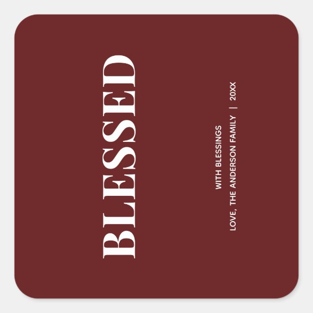 Minimal BLESSED | Deep Red Holiday Square Sticker (Front)
