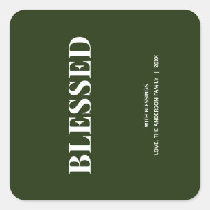 Minimal BLESSED Forest Green Holiday Square Sticker