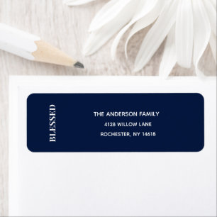Minimal BLESSED   Navy Blue Holiday Address Label