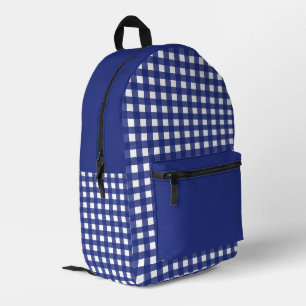 Minimal Blue and White Plaid Pattern Printed Backpack