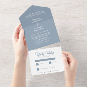 Minimal Blue And white  Wedding All In One Invitation
