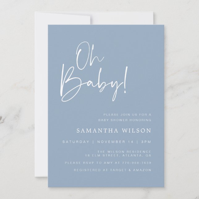 Minimal Blue Baby Shower Invitation (Front)