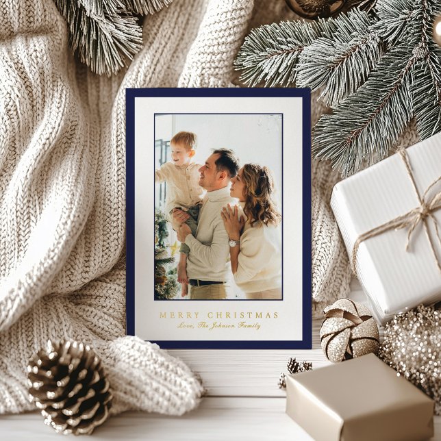 Minimal Blue Border Photo Elegant Christmas (Creator Uploaded)