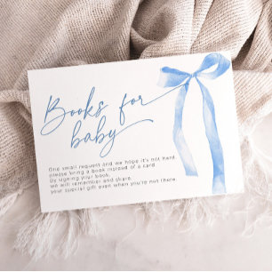 Minimal Blue Bow Books for Baby Baby Shower Enclosure Card