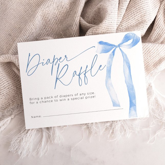Minimal Blue Bow Diaper Raffle Ticket Baby Shower Enclosure Card (Creator Uploaded)