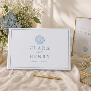 Minimal Blue Coastal Wedding Guest Book