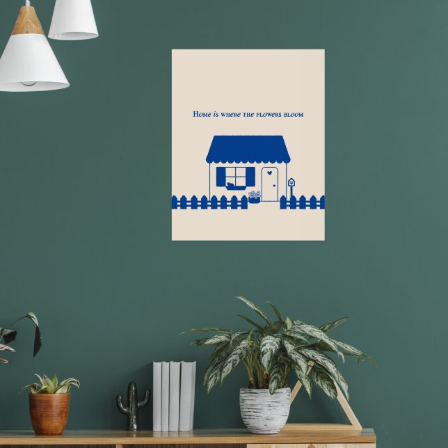 Minimal Blue Cottage Poster (Living Room 1)