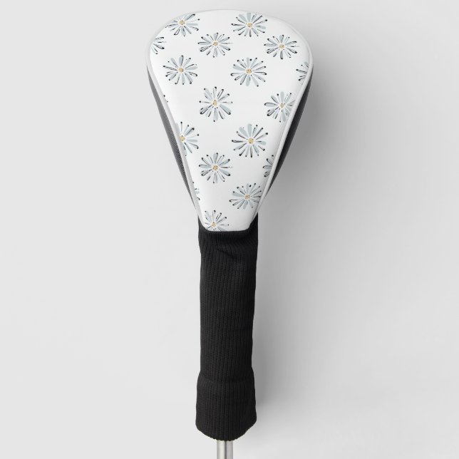 Minimal Blue Daisy Floral Golf Head Cover (Front)