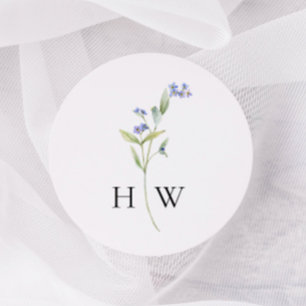 Minimal Blue Floral Wedding  Classic Round Sticker