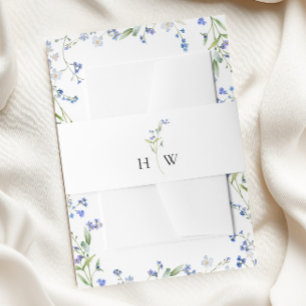 Minimal Blue Floral Wedding Invitation Belly Band