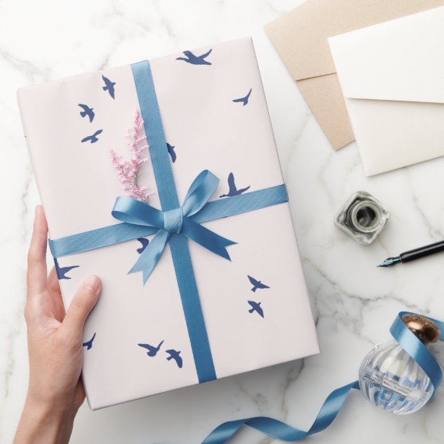Minimal Blue Flying Birds Wrapping Paper (Gifting)