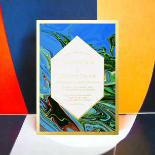 Minimal Blue Green Abstract Painting Wedding Gold