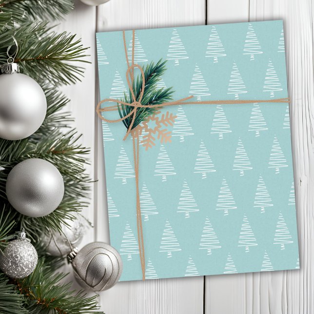 Minimal Blue-Green And White Christmas Trees Tissue Paper (Minimal Blue-Green And White Christmas Trees Tissue Paper)