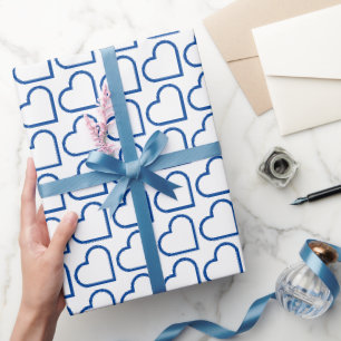 Minimal Blue Heart Pattern Valentine Wrapping Paper