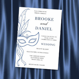 Minimal Blue Line Masquerade Wedding Invitation