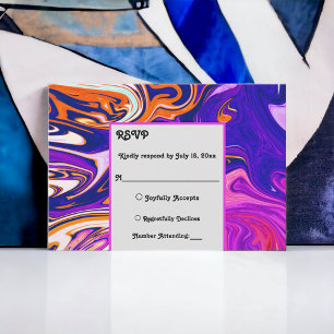 Minimal Blue Mauve Orange Galaxy Abstract Wedding RSVP Card