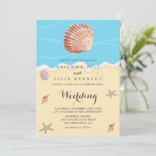 Minimal Blue Ocean Summer Wedding Invitation