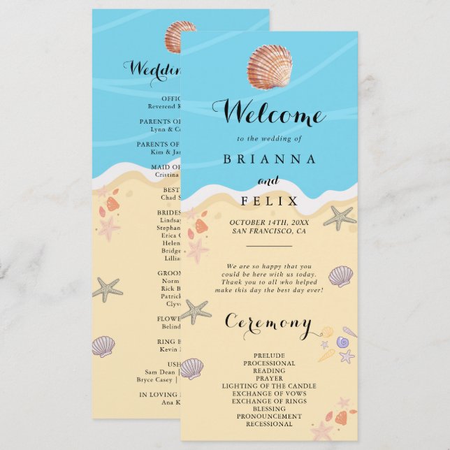 Minimal Blue Ocean Summer Wedding Programme (Front/Back)