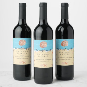 Minimal Blue Ocean Summer Wedding Wine Label