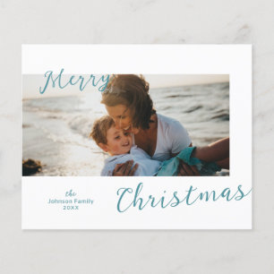 Minimal Blue Photo Modern Budget Christmas Card
