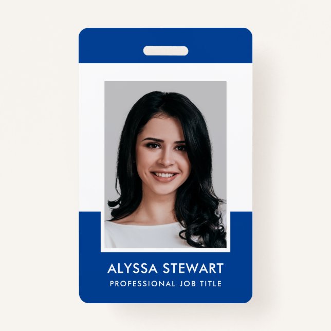 Minimal Blue Professional Photo Employee Staff ID Badge (Front)