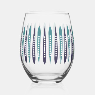 Minimal Blue Retro Inspired Stemless Wine Glass