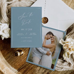 Minimal Blue Save the Date Wedding Announcement