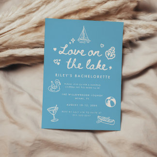Minimal Blue Script Love on the Lake Bachelorette Invitation
