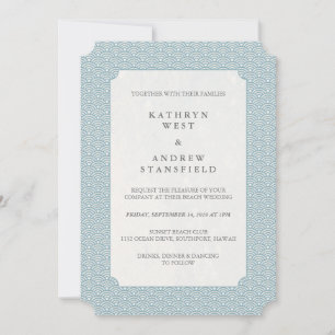 Minimal Blue Small Waves Wedding Invitation