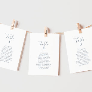 Minimal Blue Table Number Seating Chart Cards
