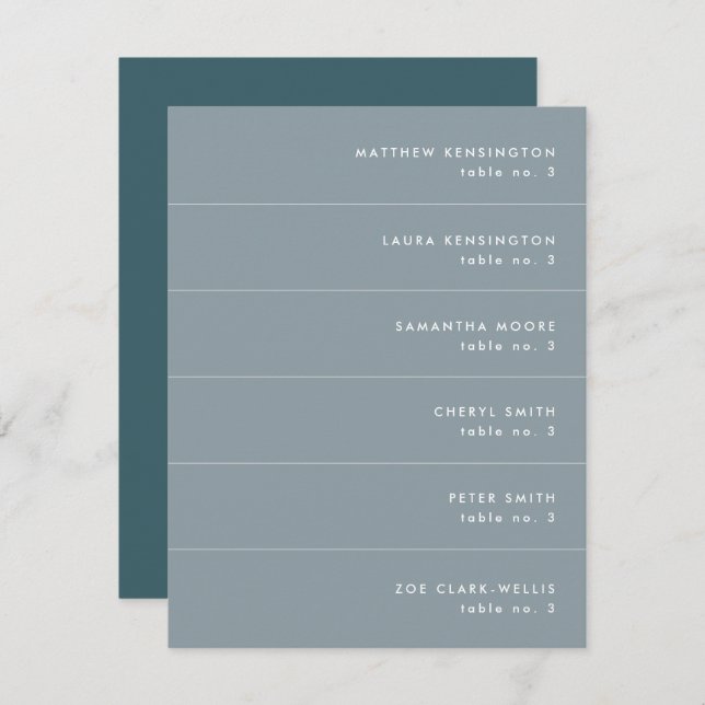 Minimal Blue Teal Grey Wedding Place Name Card (Front/Back)