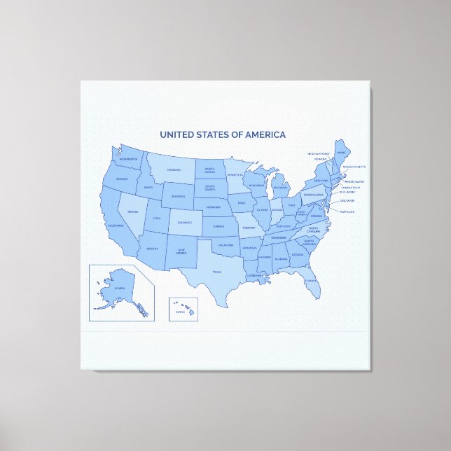 Minimal Blue United States Map Illustration Canvas Print (Front)