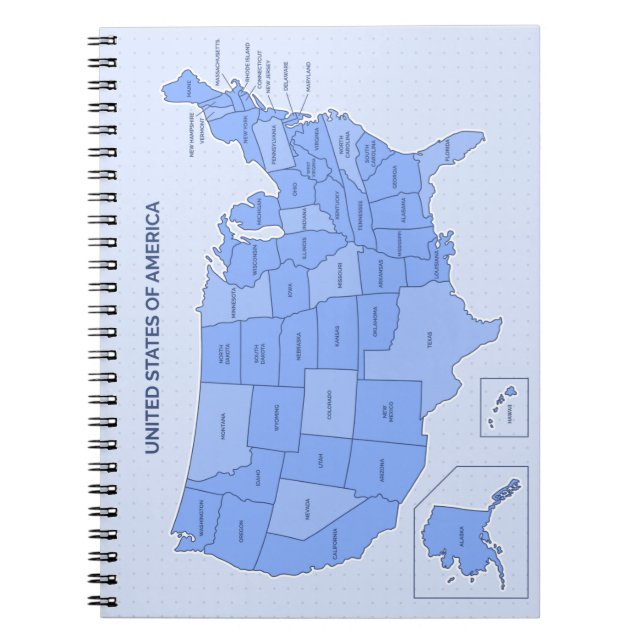 Minimal Blue United States Map Illustration Notebook (Front)