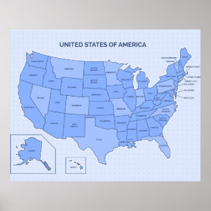 Minimal Blue United States Map Illustration Poster