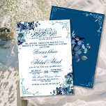 Minimal Blue White Floral Islamic Muslim Wedding I Invitation<br><div class="desc">Elegant Blue and White Floral Islamic Wedding invitation with a minimalistic design featuring Islamic Calligraphy of "Bismillah" with translation, having an stunning blue colour background. Make your event special with this elegant Nikah / Walima / Reception / engagement or wedding invitation card. Click "Personalise" and add your details. The front...</div>