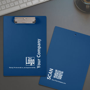Minimal Blue White Logo Motto Small Business Clipboard