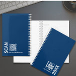 Minimal Blue White Small Business Appointment Book Planner<br><div class="desc">The Minimal Blue White Small Business Appointment Book Template is part of the Blue Business Card Designs & Marketing Items Collection. It has a stylish deep blue cover with a square company logo and in bold typography the year and the company name in the bottom right corner of the front...</div>